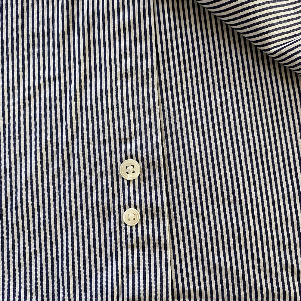 Faconnable Shirt 5 16.5R Navy Stripe Button Up 100% Cotton Long Sleeve France‎ - Picture 9 of 16